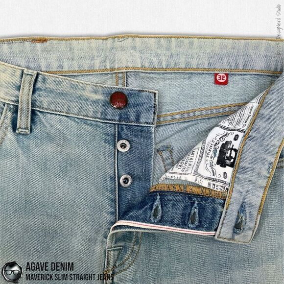 AGAVE DENIM MAVERICK SLIM STRAIGHT SELVAGE DENIM JEANS IN SUN BAKED BLUE 32 X 36 - Picture 7 of 12